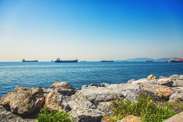 Fototapeta na wymiar View of the Marmara sea from the shore of Kartal district