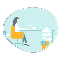 Office woman working on a laptop.Vector illustration