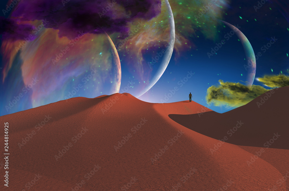 Wall mural solitude. lonely man in desert