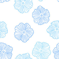 Light BLUE vector seamless doodle texture with flowers.