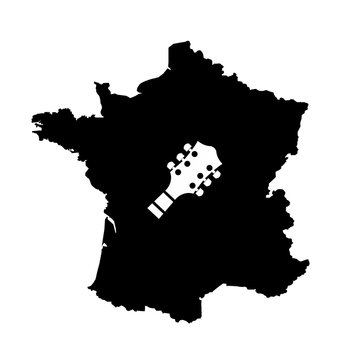 T&ecirc;te de guitare dans une carte de France