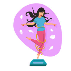 Beautiful girl jump on the scales and smile