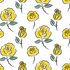 Yellow roses seamless vector pattern.