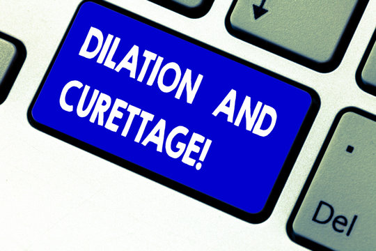 Writing note showing Dilation And Curettage. Business photo showcasing procedure to remove tissue from inside your uterus Keyboard key Intention to create computer message pressing keypad idea