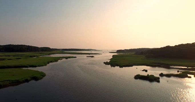 Aerial scene of Black Fish Creek in Wellfleet MA on Cape Cod