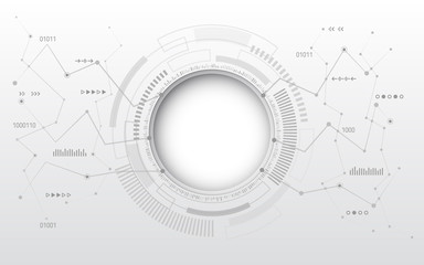 Obraz premium Hi-tech computer digital technology concept. Abstract technology communication vector illustration. Grey background with various technological elements.