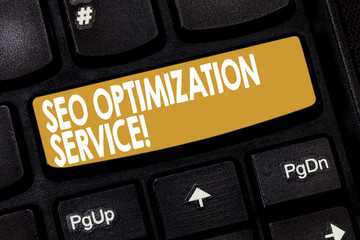 Word writing text Seo Optimization Service. Business concept for Aim to increase the visibility of...