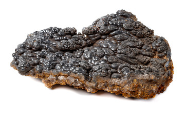 Macro mineral Hematite stone on a white background close-up