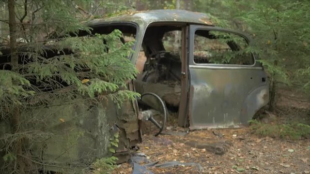 Old car graveyard with post apocalypse feeling. Footage is delivered in rec. 709 ready to color grade or apply LUTS.