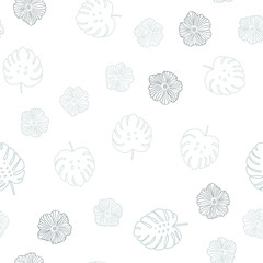 Dark BLUE vector seamless elegant pattern with flowers, leaves.