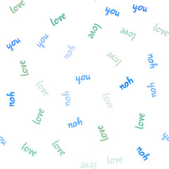Light Blue, Green vector seamless pattern with phrase LOVE YOU.