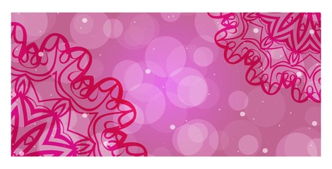 Pink, purple color banner with mandala ornament. Vector illustration. For web design, flyer.