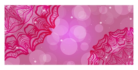 Pink, purple color banner with mandala ornament. Vector illustration. For web design, flyer.
