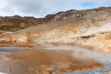 View of the geothermal area with fumaroles, Krysuvík, Iceland