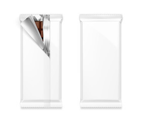 Blank flow package mockups. Vector illustration isolated on white background. Front and rear view. It can be used in the adv, promo, package, etc. EPS10.