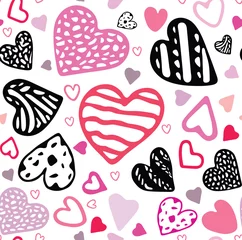 Deurstickers seamless pattern with hand drawn colorful decorative doodle hearts © Pritha_EasyArts