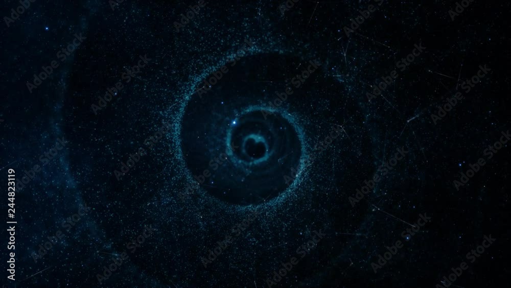 Sticker artistic travel through dark spiral tunnel in the space. dynamic background. selective focus used.