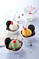 Delicious Japanese food,  Tricolor ice cream

