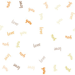 Light Blue, Yellow vector seamless background with words of love.
