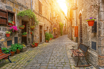 Beautiful alley in Bolsena, Old town, Italy - obrazy, fototapety, plakaty