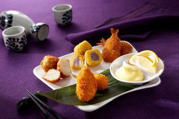Delicious Japanese food, Fried food and snack combo