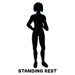 Fototapeta na wymiar Standing rest. Water break. Sport exersice. Silhouettes of woman doing exercise. Workout, training.