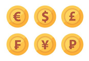 Set of currency coins icon isolated on white transparent background in vector.