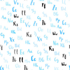 Light BLUE vector seamless background with signs of alphabet.