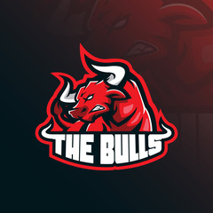 bull mascot logo design vector with modern illustration concept style for badge, emblem and tshirt printing. angry bull illustration for sport team.