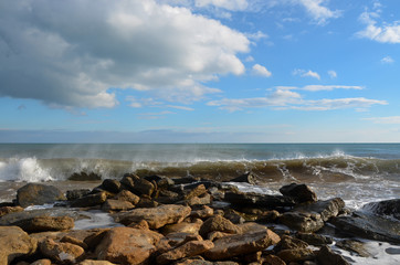Waves on the black sea, beautiful clouds in the sky