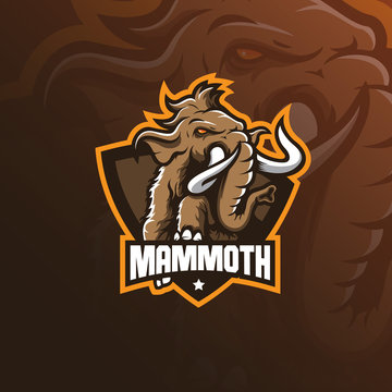 Mammoth Elephant Mascot Logo Design Vector With Modern Illustration Concept Style For Badge, Emblem And Tshirt Printing. Mammoth Elephant Illustration With Jump Style.