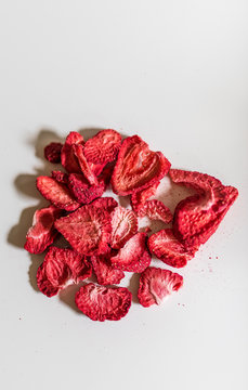 freeze dried strawberries on a white background