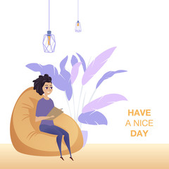 Freelance Woman Character Work Soft Chair Banner