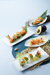 Delicious Japanese food,  Avocado series sushi combo set