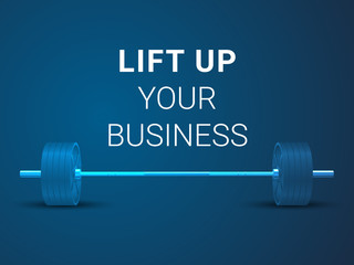 Abstract modern business background vector depicting lifting up your business in shape of a barbell on blue background.