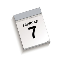 Kalender Februar 7, Abreißkalender mit Datum, Vektor Illustration isoliert auf weißem Hintergrund