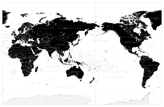 World Map Black Color Pacific Centered