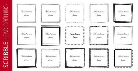 Set of 12 Hand Drawn Scribble square, vector logo design elements. Vector illustration on white background