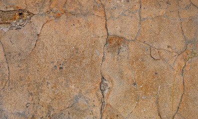 Old plaster with cracks, scratches and damage to concrete. Texture and background cement plaster.