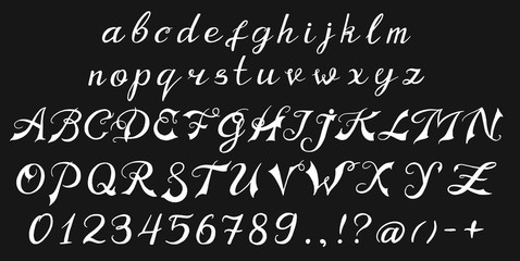 Vintage font. Handwritten alphabet. Sign painter. Symbols types for labels, wedding cards and holidays templates. Retro whiskey typeface. Outlined version.