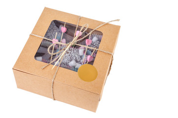 Cardboard box with berries and sweets