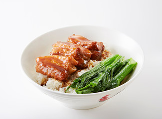 Delicious Chinese food, grilled pork ribs with sauce rice