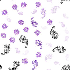 Light Purple, Pink vector seamless doodle pattern with leaves and flowers.