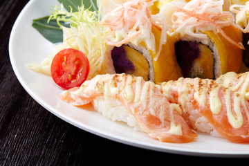 Delicious Japanese food, sushi and sashimi closeup