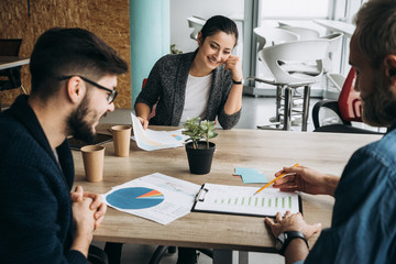 Coworking. Young business team develops new business ideas and startups