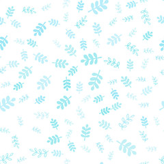 Light Blue, Green vector seamless doodle background with leaves, branches.