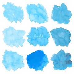 Set of blue watercolor on white background, Brush stroke watercolor, Vector illustration.