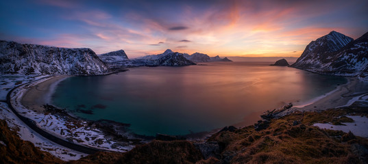 Haukland sunset panorama