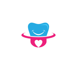smile tooth dental health care minimalist style with heart shape root vector icon logo design