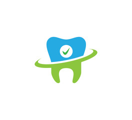 tooth dental health care minimalist style with check mark vector icon logo design